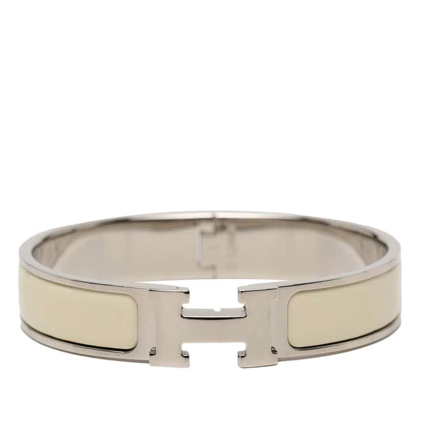 Hermès Narrow Enamel Clic H Bracelet TGM White Good condition - Front View