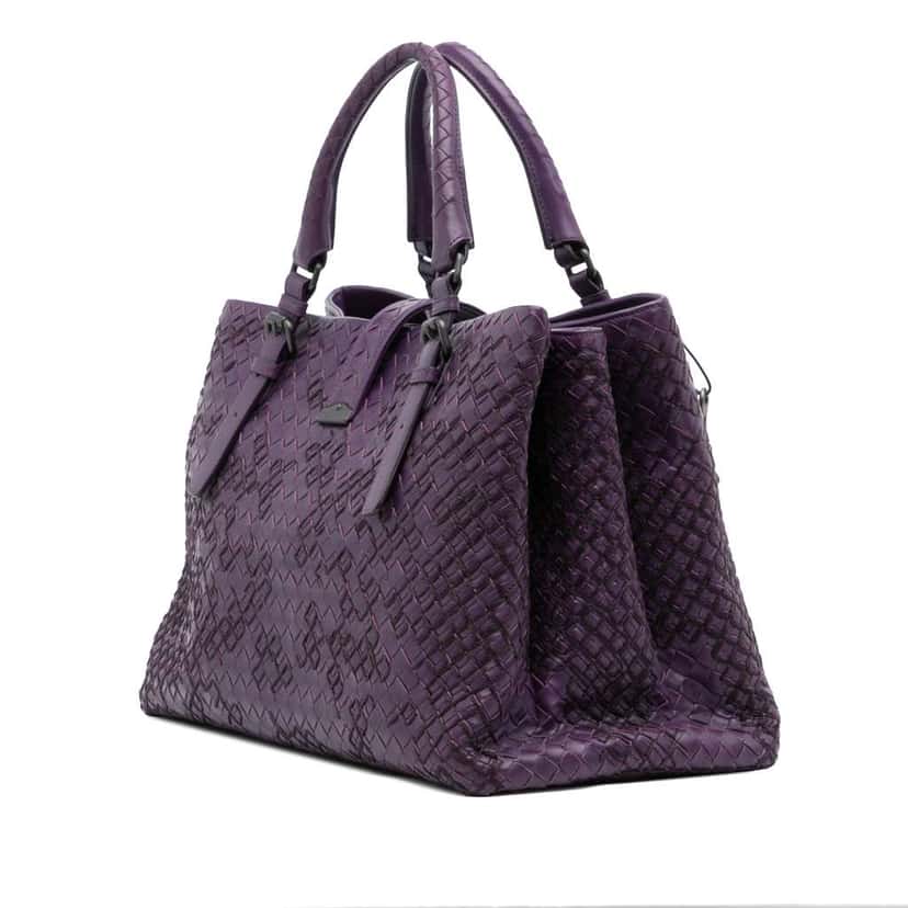 Bottega Veneta Medium Nappa Intrecciato Stitched Roma Tote Purple Leather Good condition - Back View