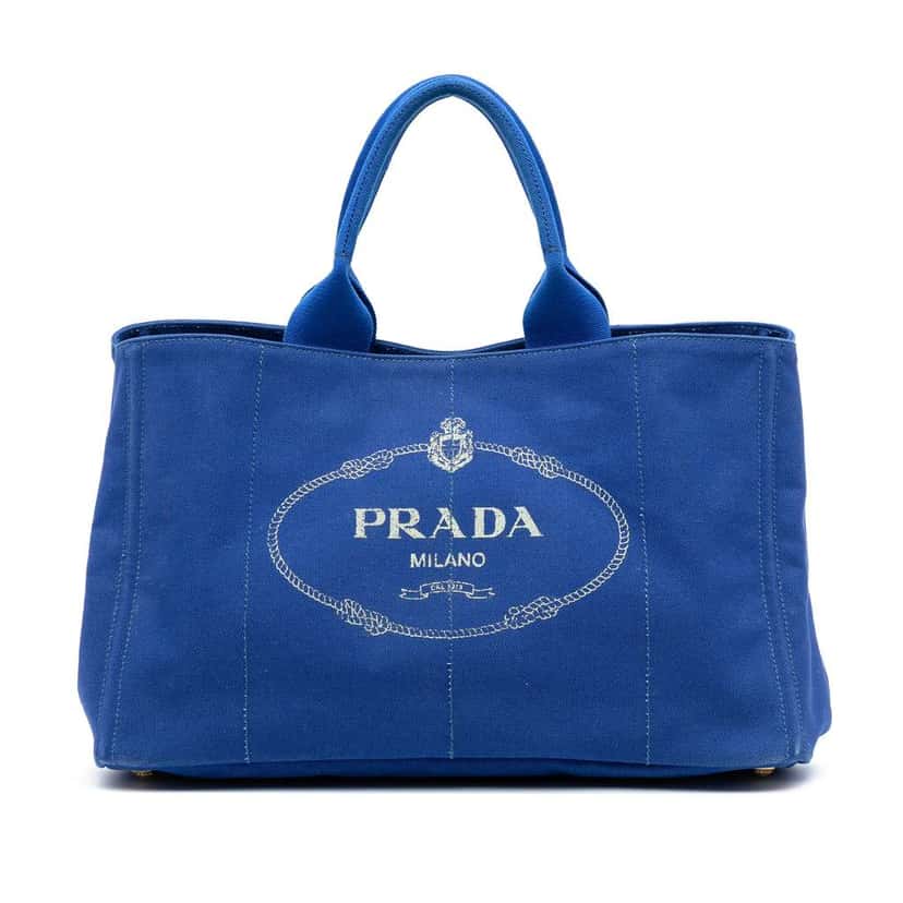 Prada Large Canvas Canapa Logo Satchel Blue Canvas Good condition - Front View