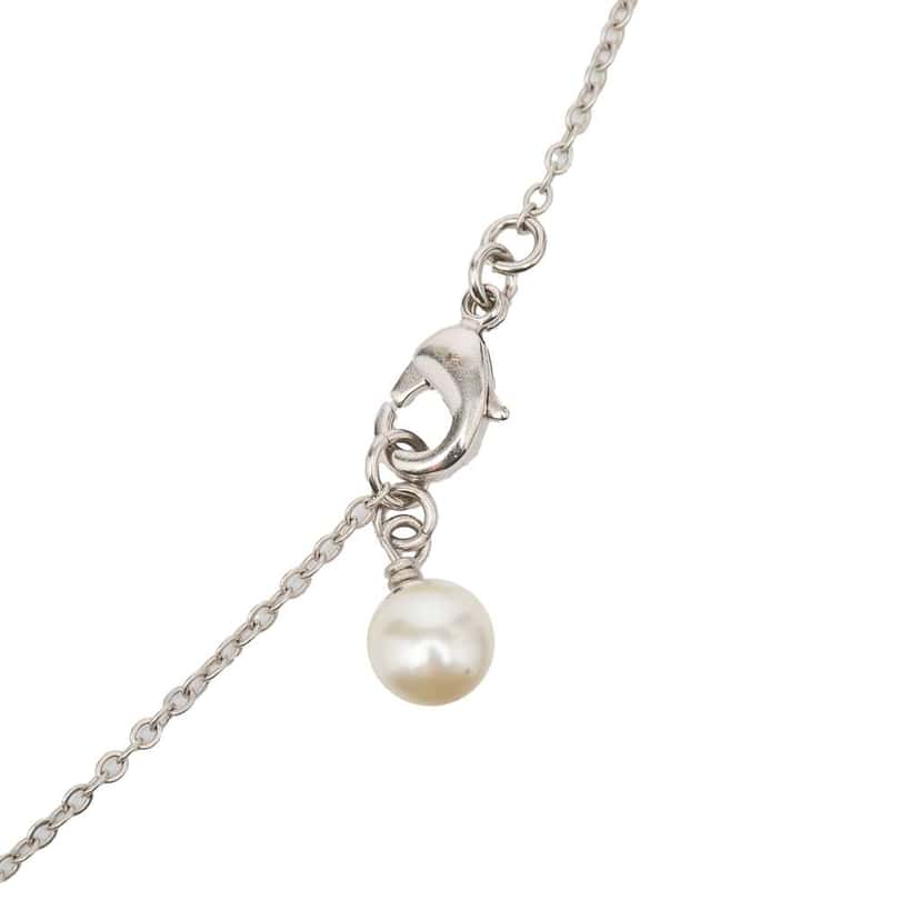 Chanel Silver Plated CC Rhinestones Pendant Necklace Silver Metal Good condition - Model View