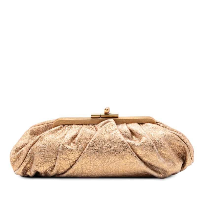 Chanel Metallic Crackled Calfskin Monte Carlo Clutch Gold Leather Very good condition - Front View