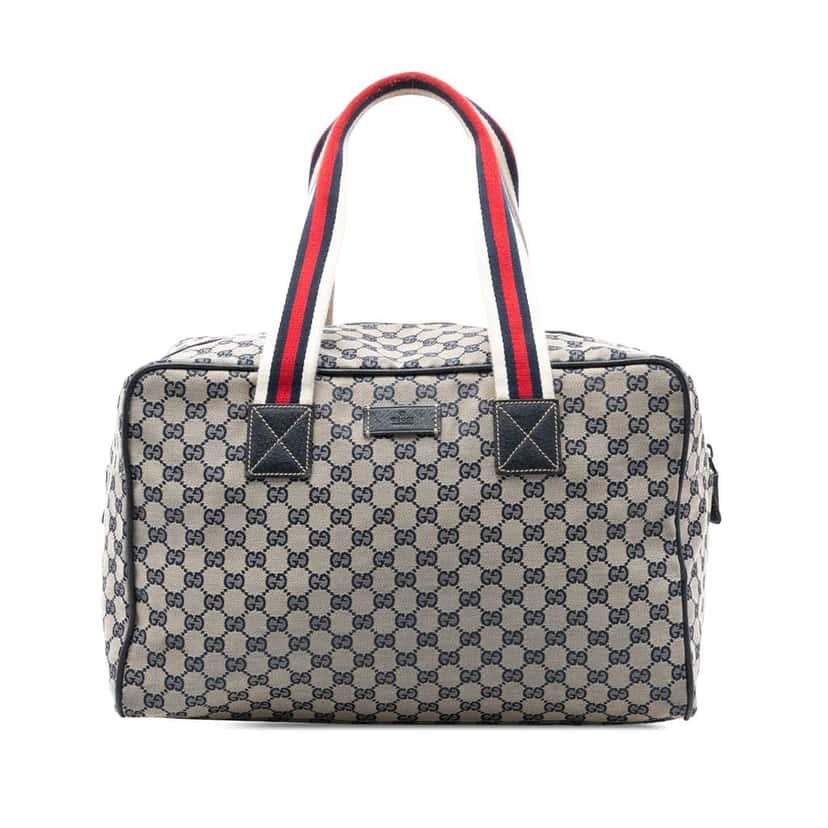 Gucci GG Canvas Web Travel Bag Grey Canvas Good condition - Front View