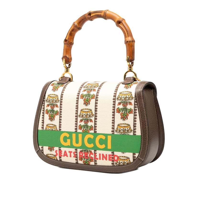 Gucci 100th Anniversary Medium Canvas 1947 Bamboo Top Handle Bag Brown Canvas Good condition - Back View