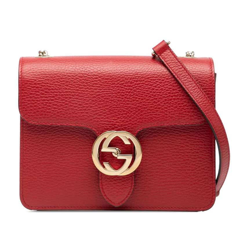 Gucci Small Dollar Calfskin Interlocking G Crossbody Red Leather Good condition - Front View