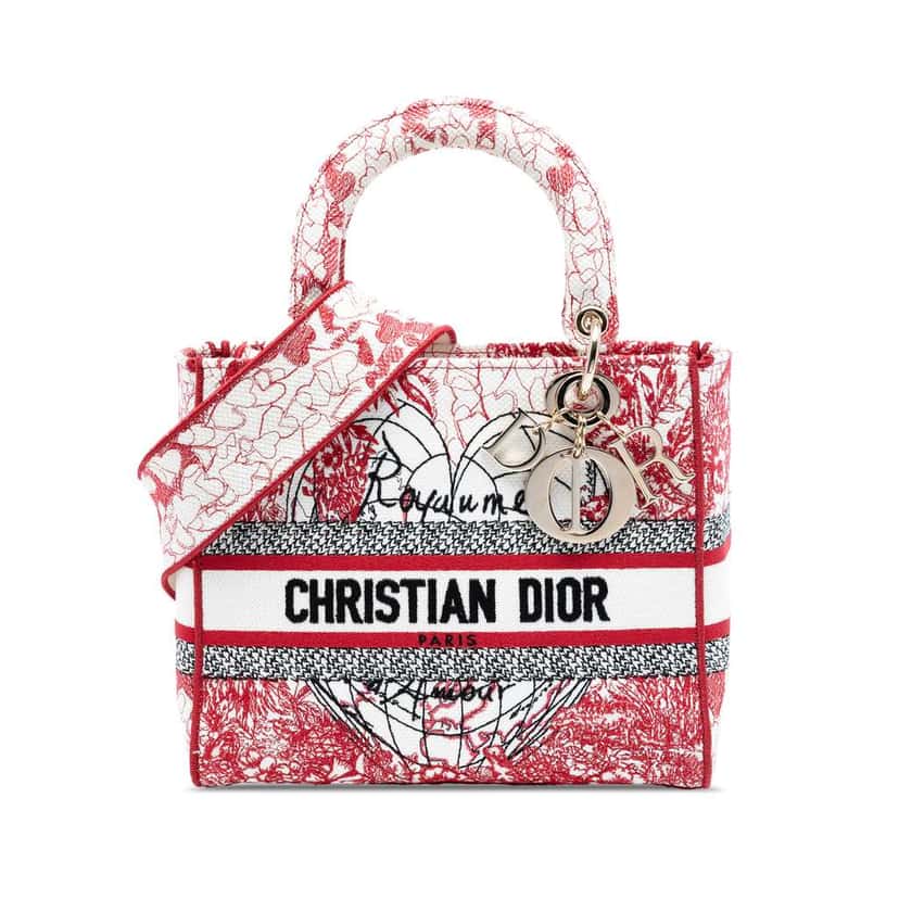 Dior DiorAmour Medium Embroidered Canvas Royale Lady D Lite Red Canvas Very good condition - Front View