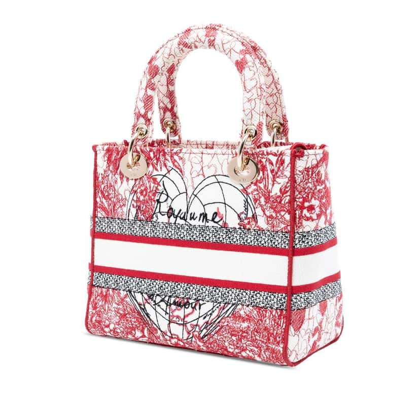 Dior DiorAmour Medium Embroidered Canvas Royale Lady D Lite Red Canvas Very good condition - Back View