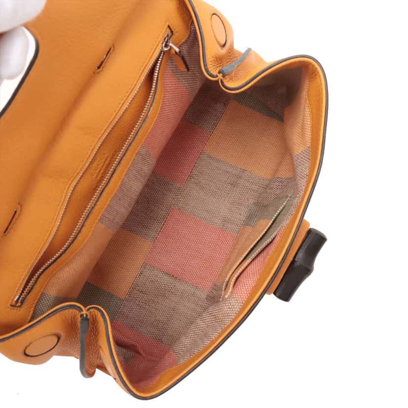 Gucci Medium Leather Bamboo Daily Satchel Orange Leather Good condition - Inside View