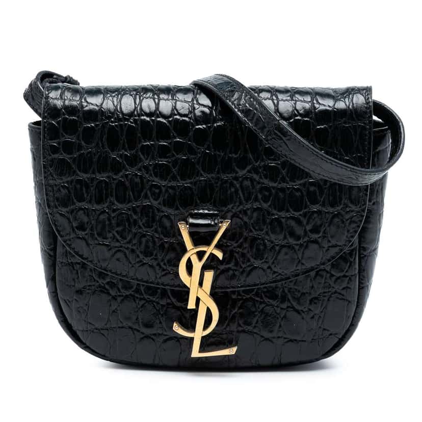 Saint Laurent Small Croc Embossed Monogram Kaia Crossbody Black Leather Good condition - Front View
