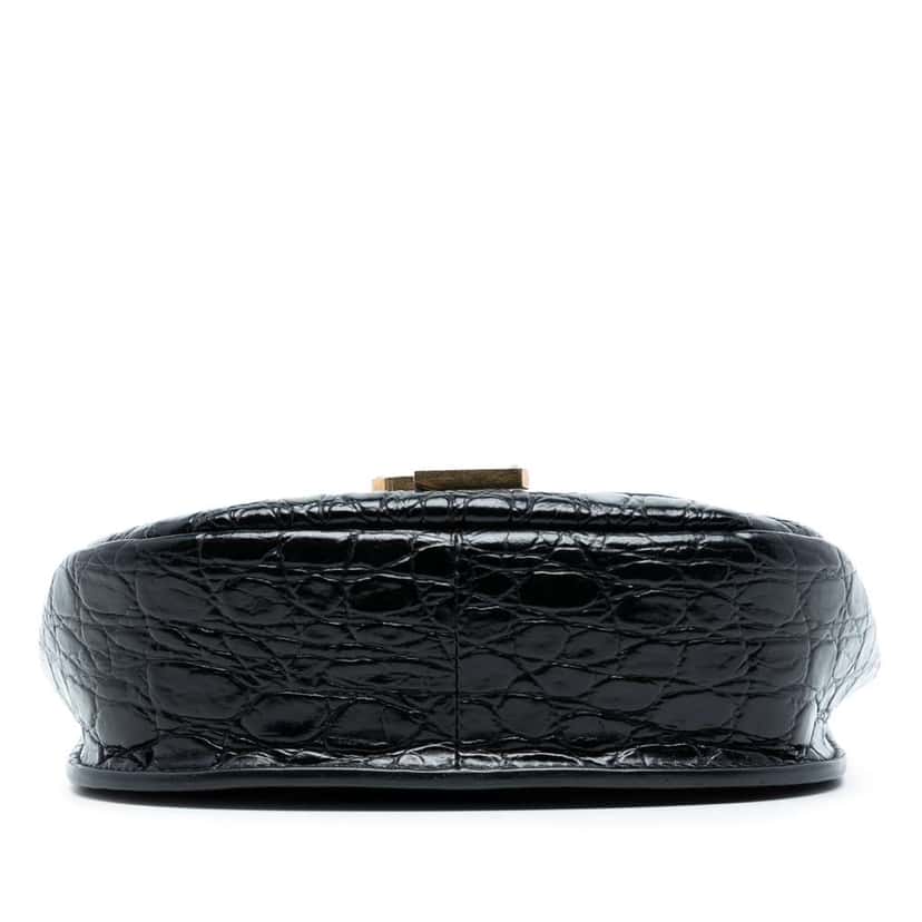 Saint Laurent Small Croc Embossed Monogram Kaia Crossbody Black Leather Good condition - Inside View