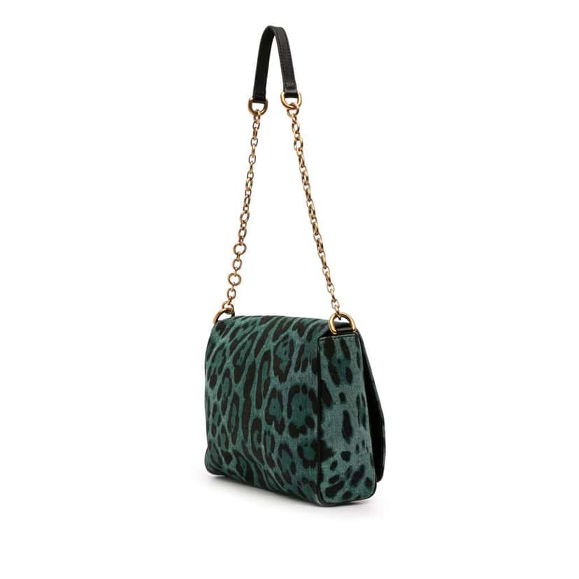 Dolce & Gabbana Leopard Printed Denim Flap Crossbody Green Denim Good condition - Back View