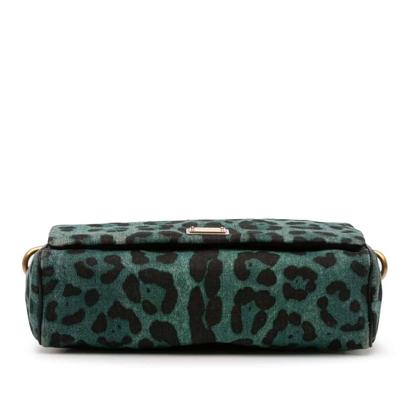 Dolce & Gabbana Leopard Printed Denim Flap Crossbody Green Denim Good condition - Inside View
