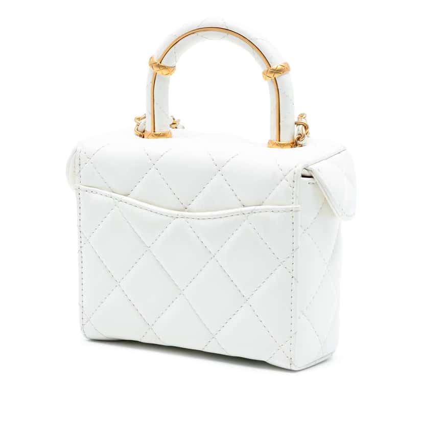 Chanel Mini CC Quilted Lambskin Vanity Top Handle Cosmetic Case White Leather Good condition - Back View