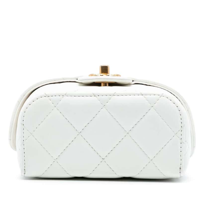 Chanel Mini CC Quilted Lambskin Vanity Top Handle Cosmetic Case White Leather Good condition - Inside View