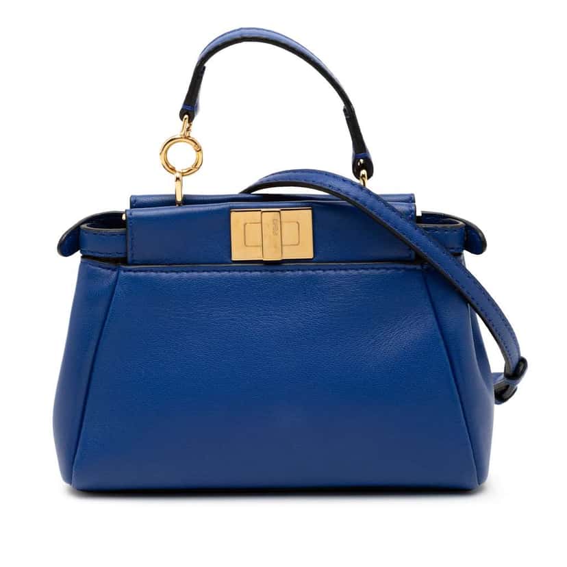 Fendi Micro Shiny Nappa Peekaboo Iconic Satchel Blue Leather Very good condition - Front View