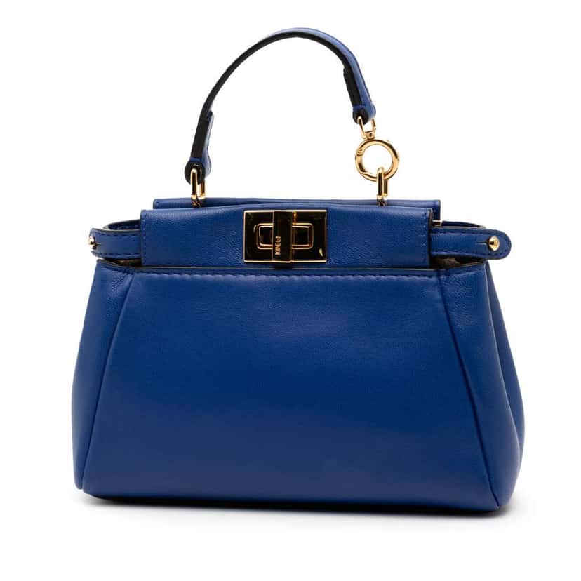 Fendi Micro Shiny Nappa Peekaboo Iconic Satchel Blue Leather Very good condition - Back View