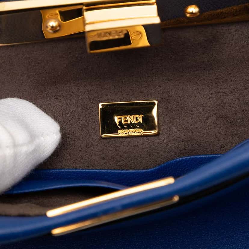 Fendi Micro Shiny Nappa Peekaboo Iconic Satchel Blue Leather Very good condition - Box View