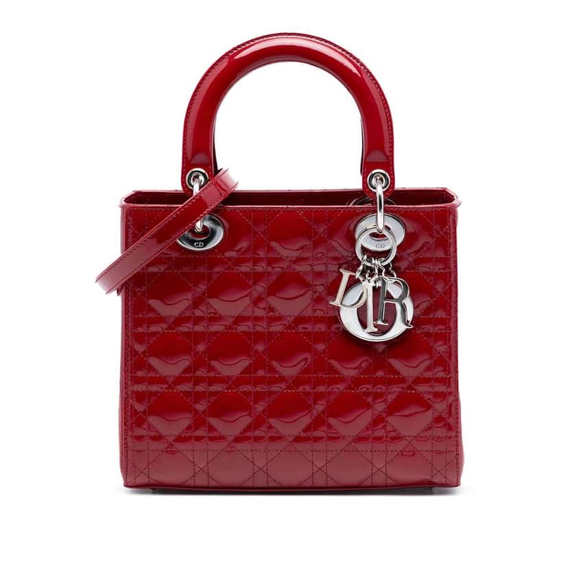 Dior Medium Patent Cannage Lady Dior Red Leather Good condition - Front View