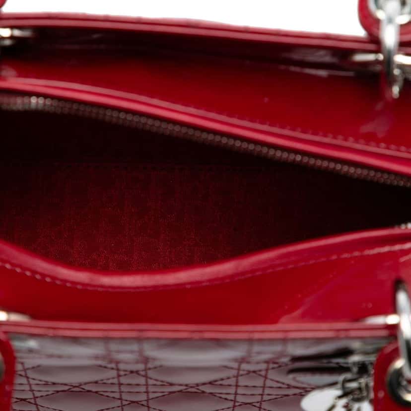Dior Medium Patent Cannage Lady Dior Red Leather Good condition - Model View