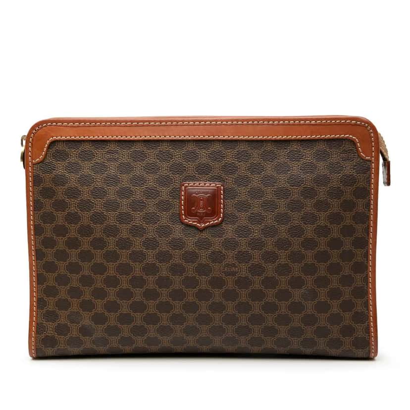 Celine Macadam Coated Canvas Clutch Brown Canvas Good condition - Front View