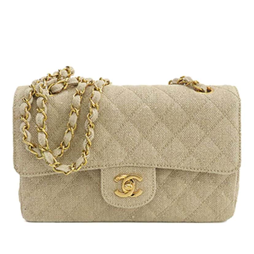 Chanel Small Classic Linen Double Flap Brown Good condition - Front View
