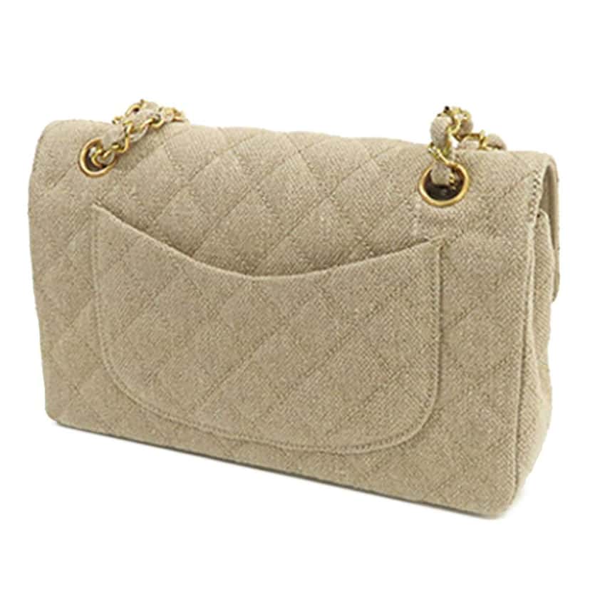 Chanel Small Classic Linen Double Flap Brown Good condition - Back View