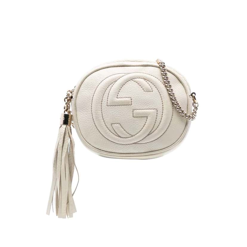 Gucci Mini Pebbled Calfskin Soho Chain Crossbody White Leather Very good condition - Front View