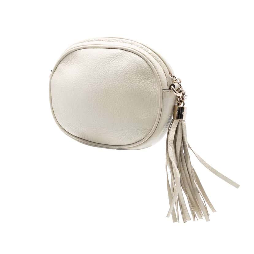 Gucci Mini Pebbled Calfskin Soho Chain Crossbody White Leather Very good condition - Back View