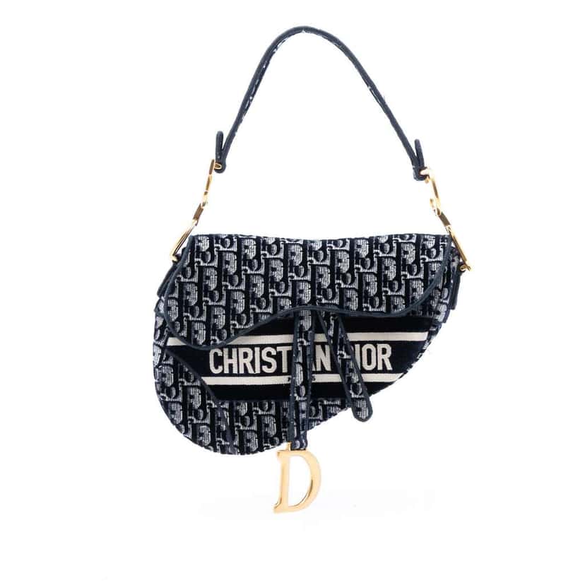 Dior Oblique Embroidered Canvas Saddle Bag Blue Canvas Good condition - Front View