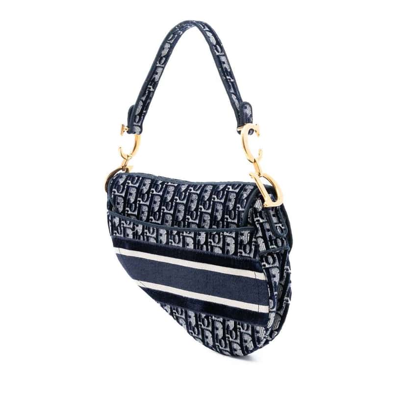 Dior Oblique Embroidered Canvas Saddle Bag Blue Canvas Good condition - Back View