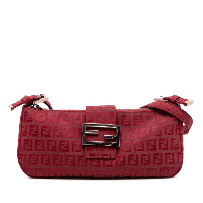 Fendi Zucchino Canvas Shoulder Bag Red Canvas Good condition - Front View