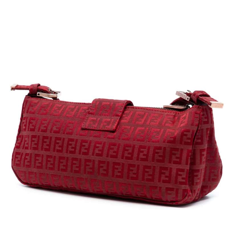 Fendi Zucchino Canvas Shoulder Bag Red Canvas Good condition - Back View