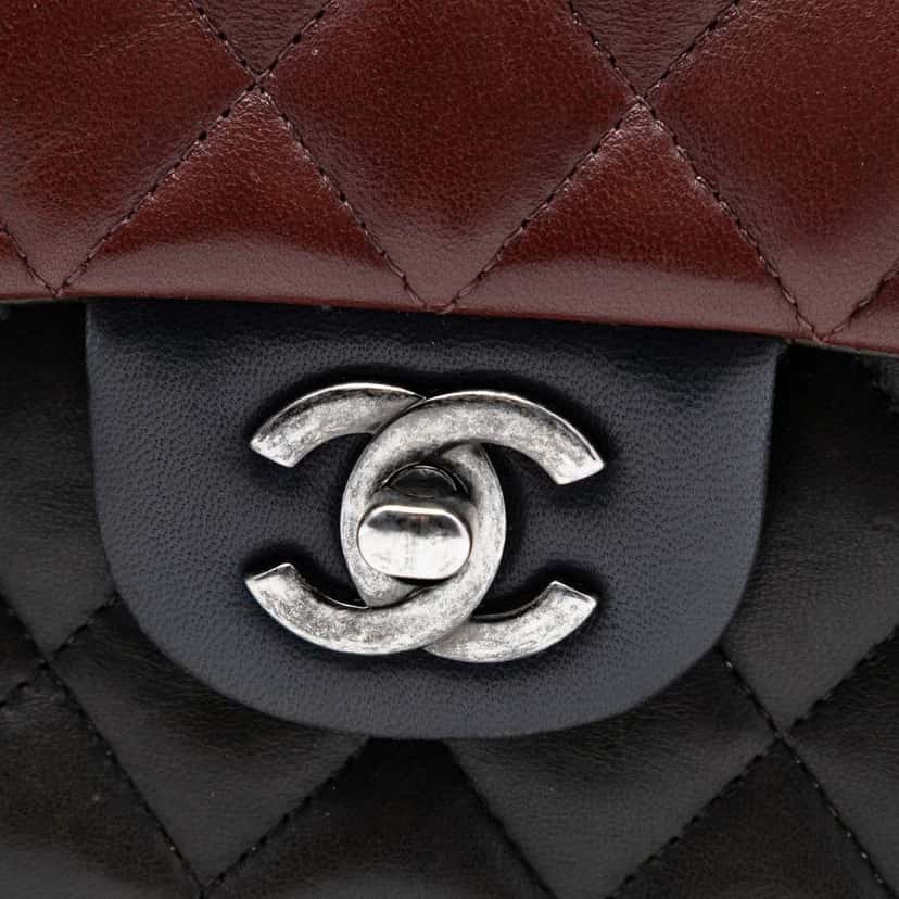 Chanel Medium Classic Tricolor Lambskin Double Flap Black Leather Very good condition - Box View