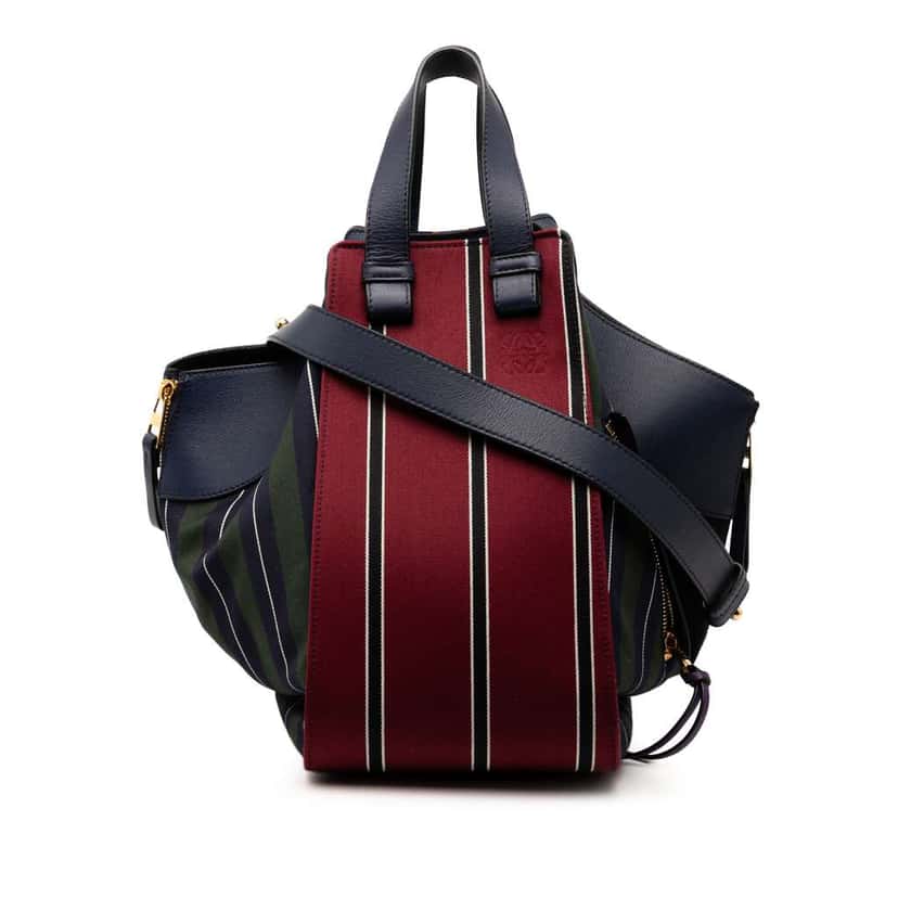 Loewe Medium Stripes Canvas and Leather Hammock Satchel Red Canvas Good condition - Front View