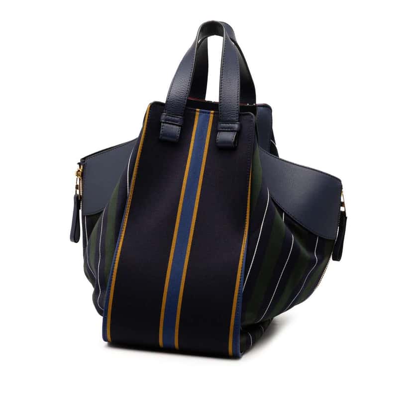 Loewe Medium Stripes Canvas and Leather Hammock Satchel Red Canvas Good condition - Back View