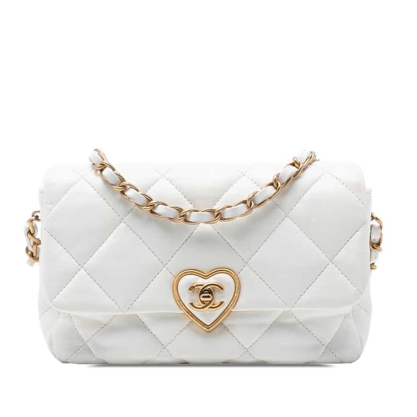 Chanel Small Quilted Lambskin Acrylic Coco Love Flap White Leather Good condition - Front View