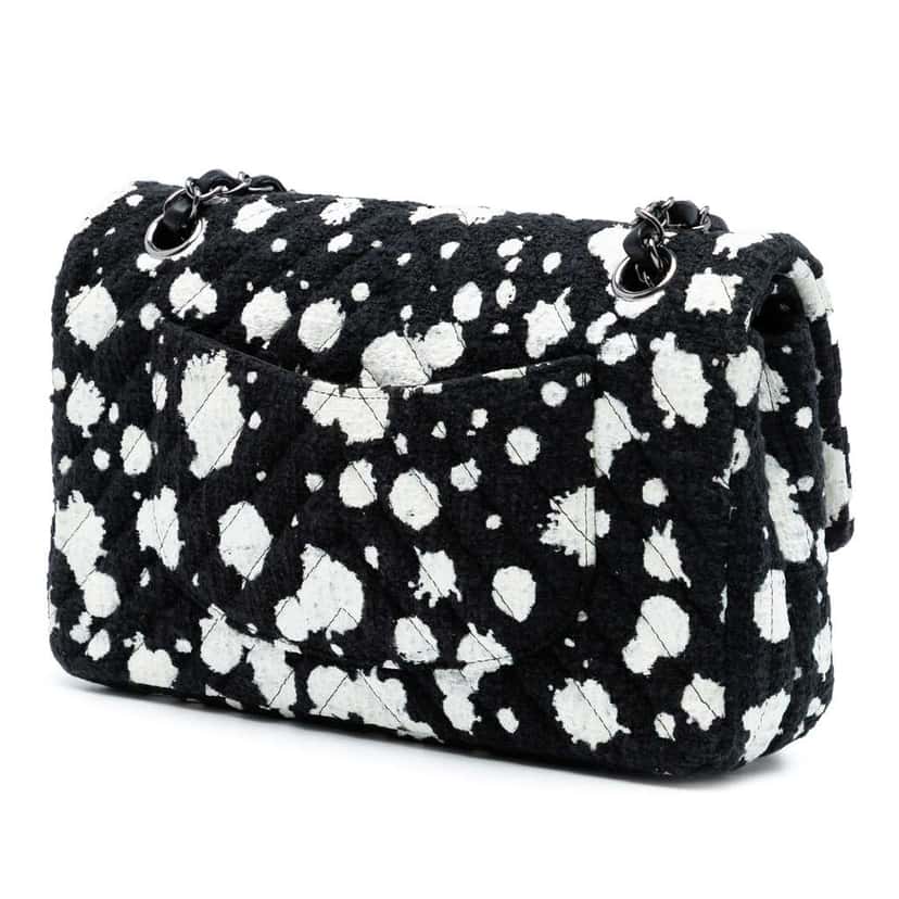 Chanel Medium Chevron Tweed Paint Splatter Double Flap Black Tweed Good condition - Back View