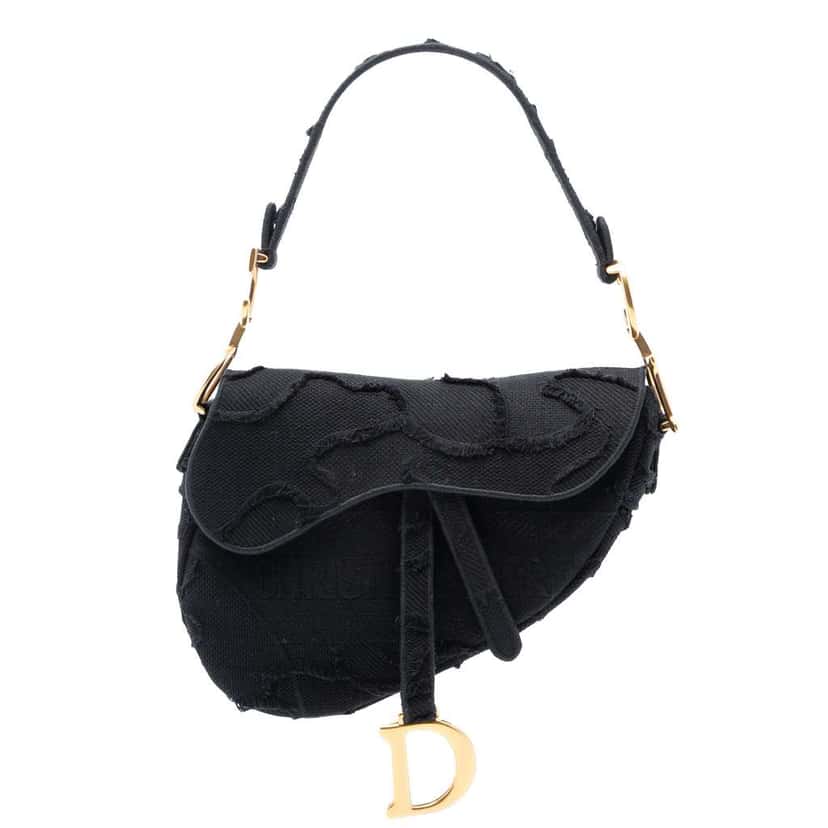 Dior Canvas Embroidered Camouflage Saddle Bag Black Canvas Good condition - Front View