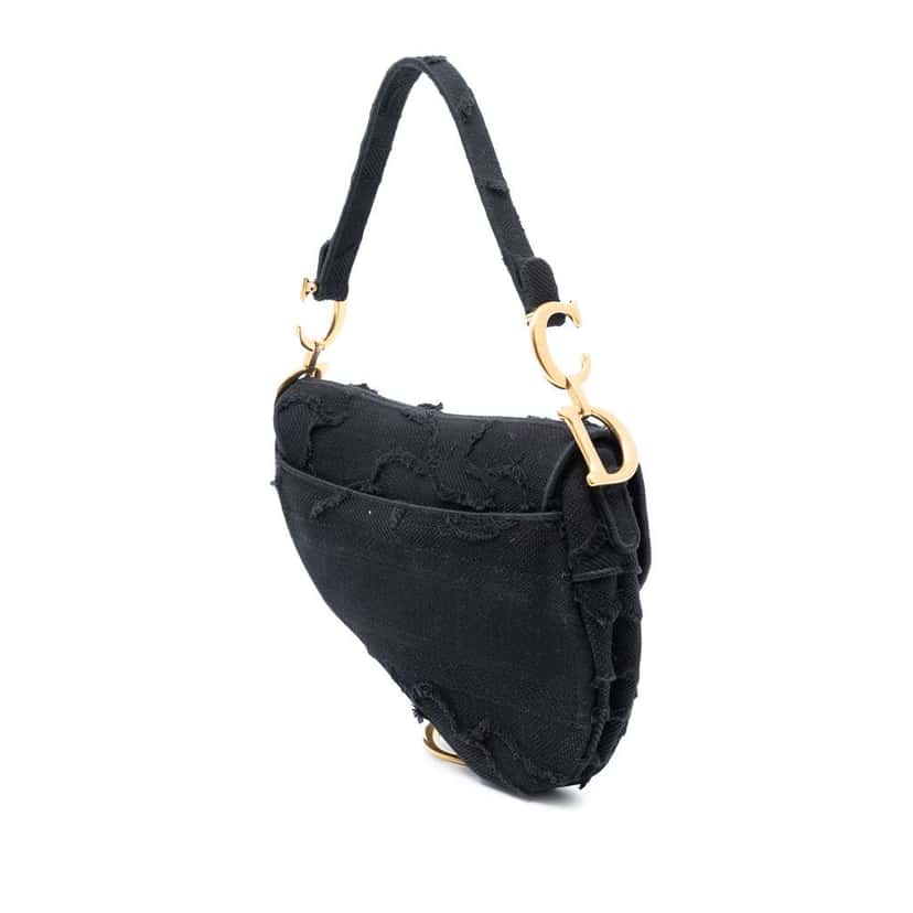 Dior Canvas Embroidered Camouflage Saddle Bag Black Canvas Good condition - Back View