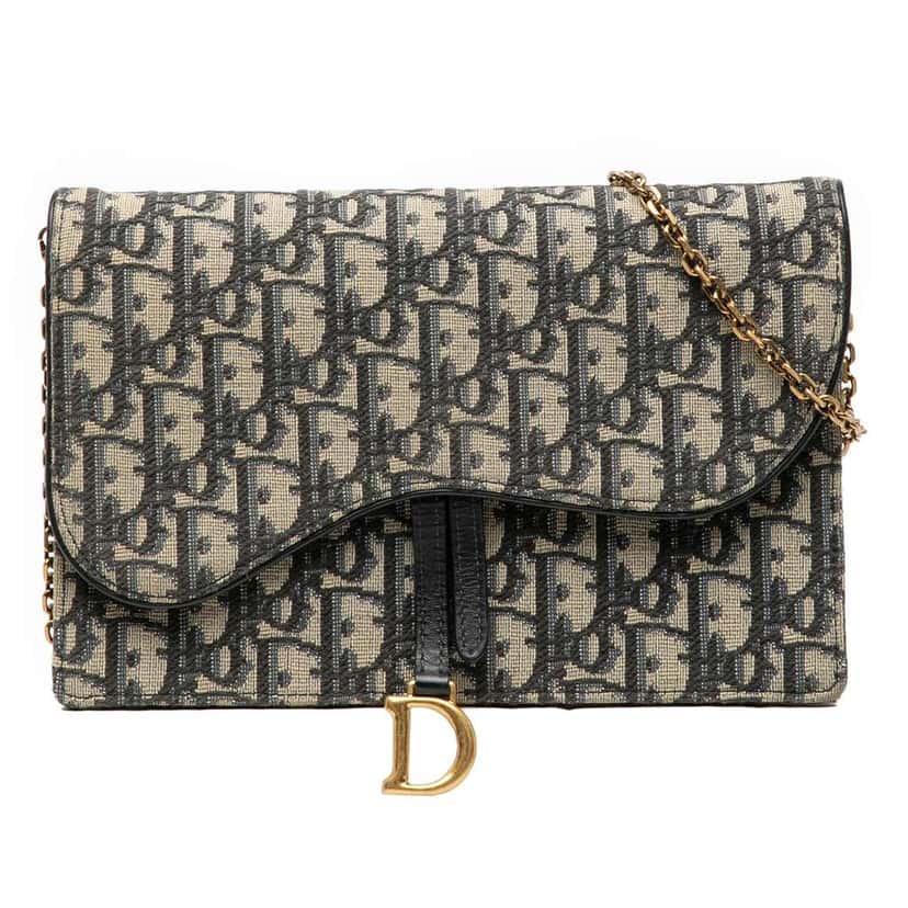 Dior Oblique Canvas Saddle Wallet On Chain Blue Canvas Good condition - Front View