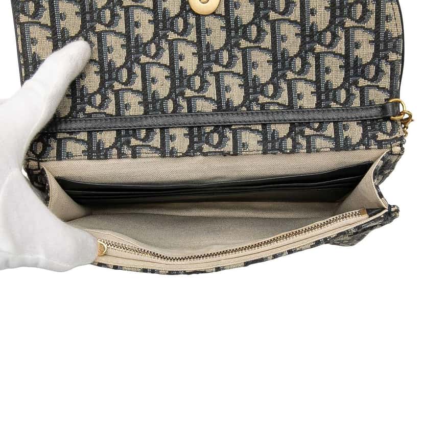 Dior Oblique Canvas Saddle Wallet On Chain Blue Canvas Good condition - Model View