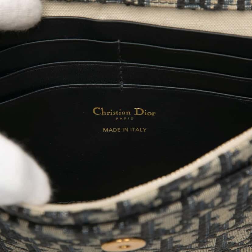 Dior Oblique Canvas Saddle Wallet On Chain Blue Canvas Good condition - Box View