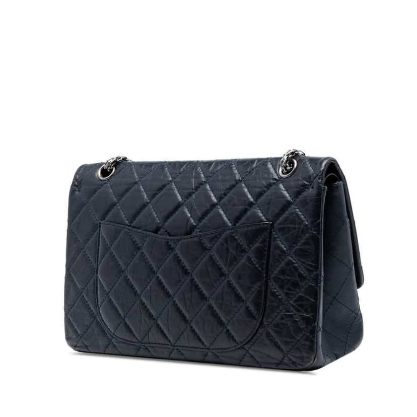 Chanel Aged Calfskin Reissue 2.55 Double Flap 227 Blue Leather Very good condition - Back View