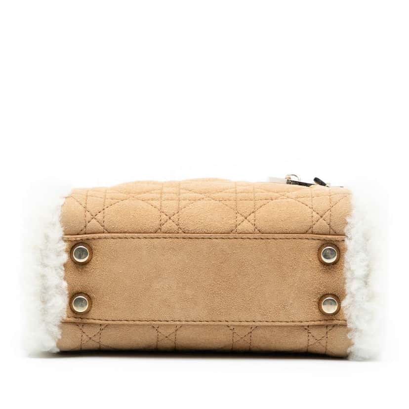 Dior Mini Suede Cannage with Shearling Trim Lady Dior Brown Leather Good condition - Inside View