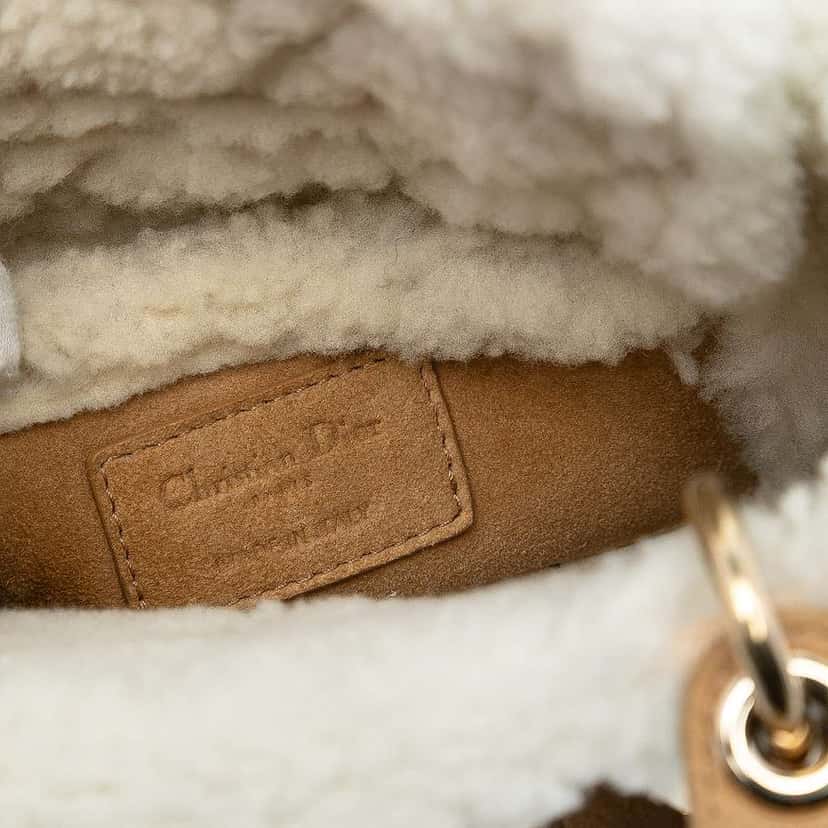 Dior Mini Suede Cannage with Shearling Trim Lady Dior Brown Leather Good condition - Box View