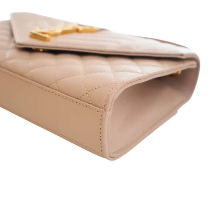 Saint Laurent Small Grain De Poudre Triquilt Monogram Envelope Bag Brown Leather Good condition - Box View