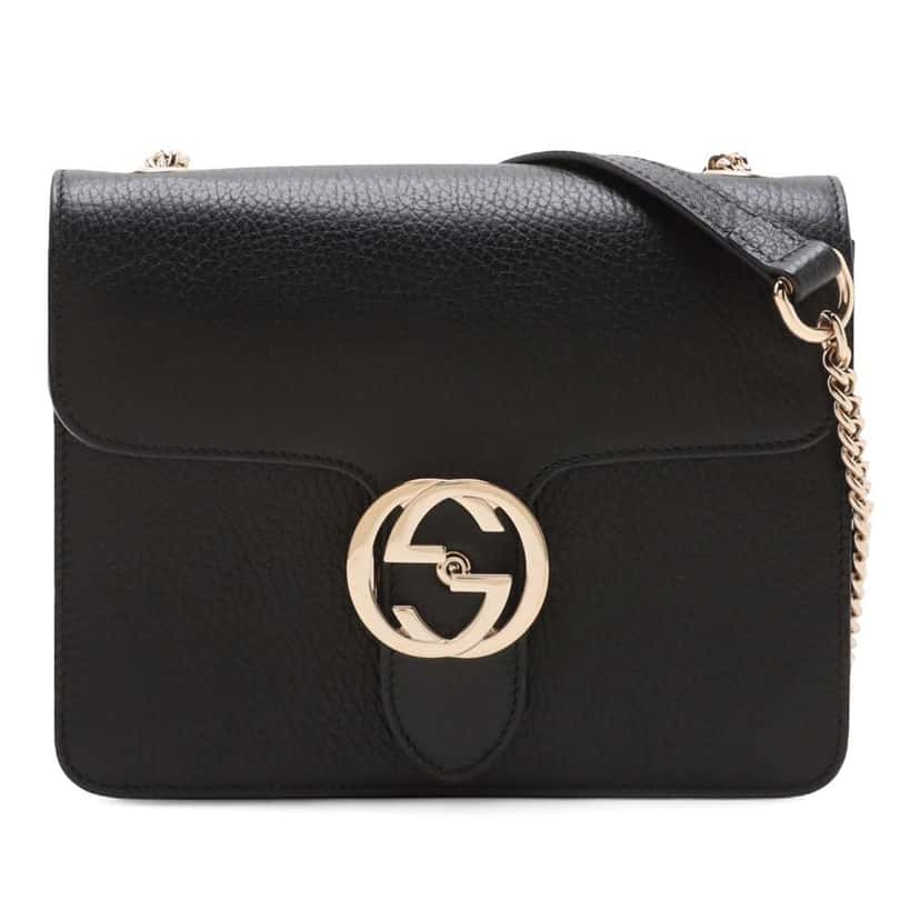 Gucci Small Dollar Calfskin Interlocking G Crossbody Black Leather Good condition - Front View