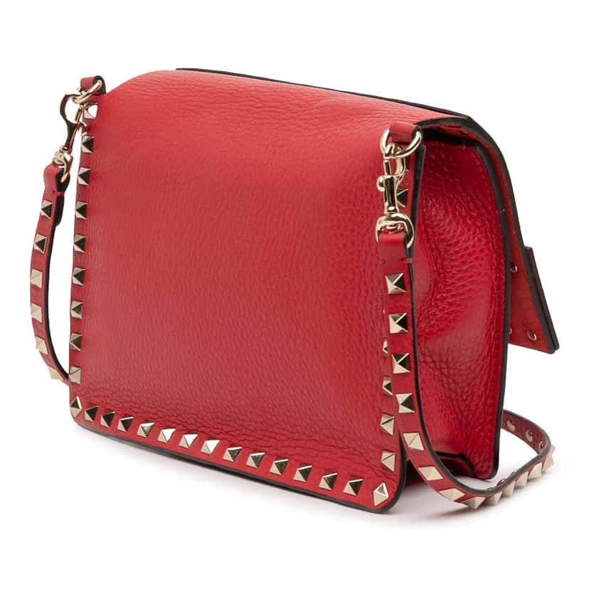 Valentino Small Grained Calfskin Rockstud Crossbody Red Leather Very good condition - Back View