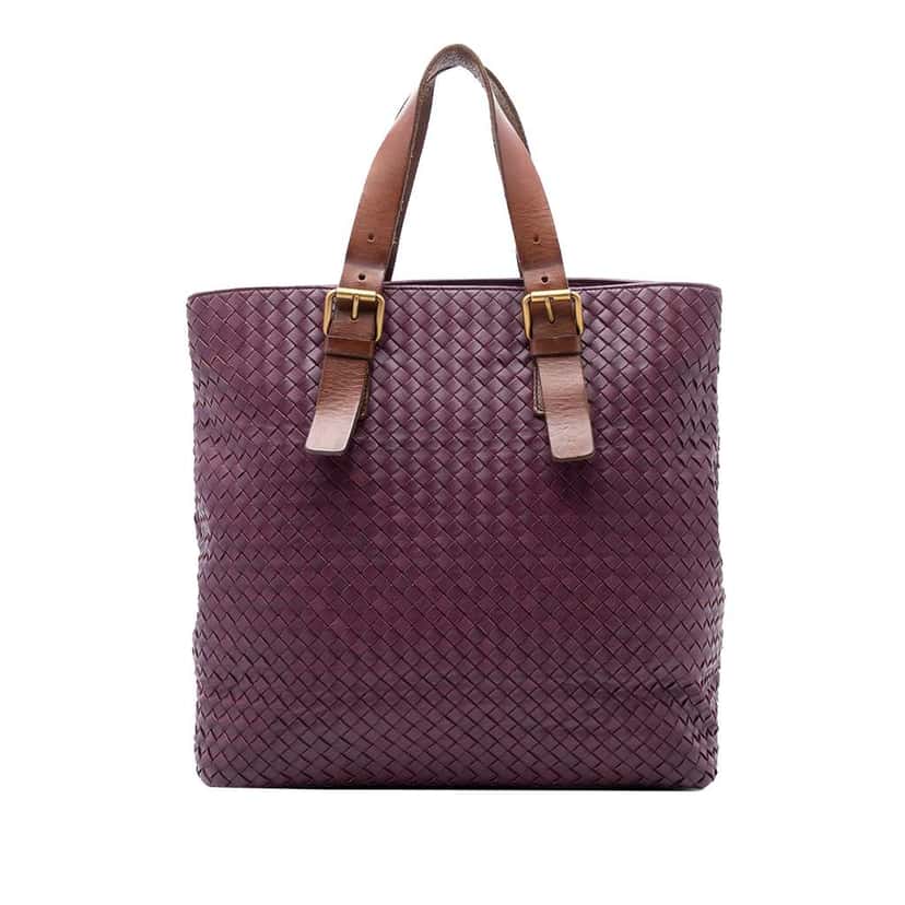 Bottega Veneta Bicolor Nappa Intrecciato Belt Strap Tote Purple Leather Very good condition - Front View