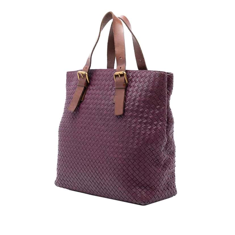 Bottega Veneta Bicolor Nappa Intrecciato Belt Strap Tote Purple Leather Very good condition - Back View