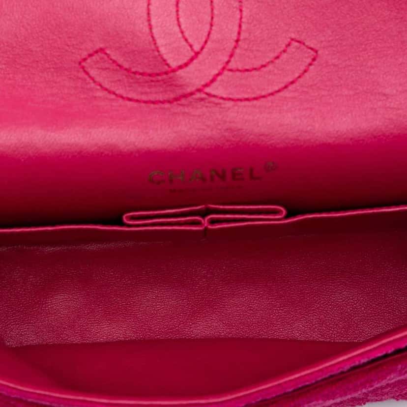 Chanel Medium Classic Jersey Double Flap Pink Cotton Good condition - Box View